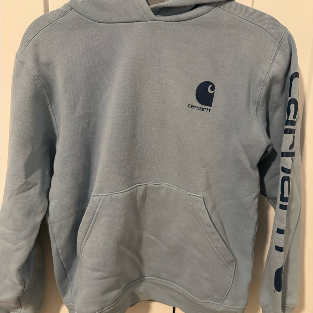 Carhartt Kid’s Blue Sweatshirt with Logo and Hood